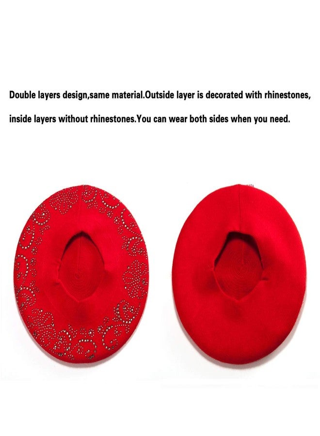 LADYBRO Red Barrette Hat French Beret for Women Ladies Dress Soft Wool Knitted Caps - Image 2